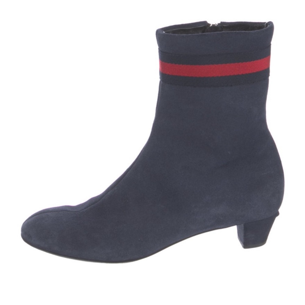 Gucci Sylvie Web Accent Suede Boots 37.5 IT, 7.5 US